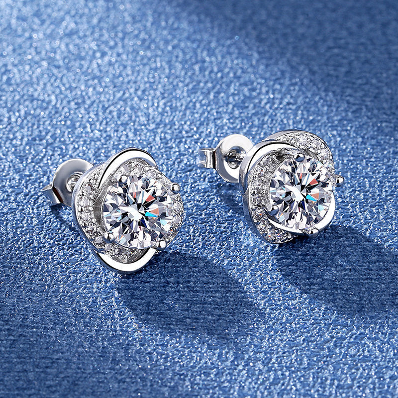 925 Silver Plated Four -leaf GrassDiamond Cut Earrings