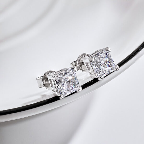 Diamond Cut Square Four Lock Earrings