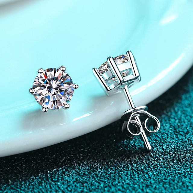 One Stone Diamond Cut Mossanite Stone Earrings