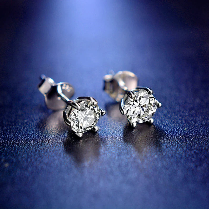 One Stone Diamond Cut Mossanite Stone Earrings