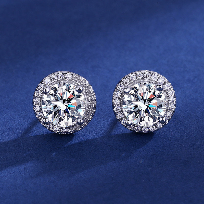 Round Classic Diamond Cut Moissanite Stone Earrings