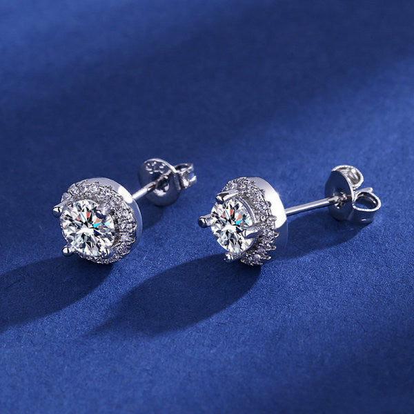 Round Classic Diamond Cut Moissanite Stone Earrings