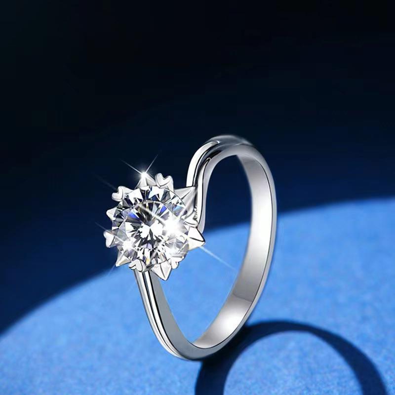 925 Silver Plate Snowflake Mossanite Stone Diamond Cut Ring