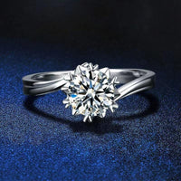 925 Silver Plate Snowflake Mossanite Stone Diamond Cut Ring