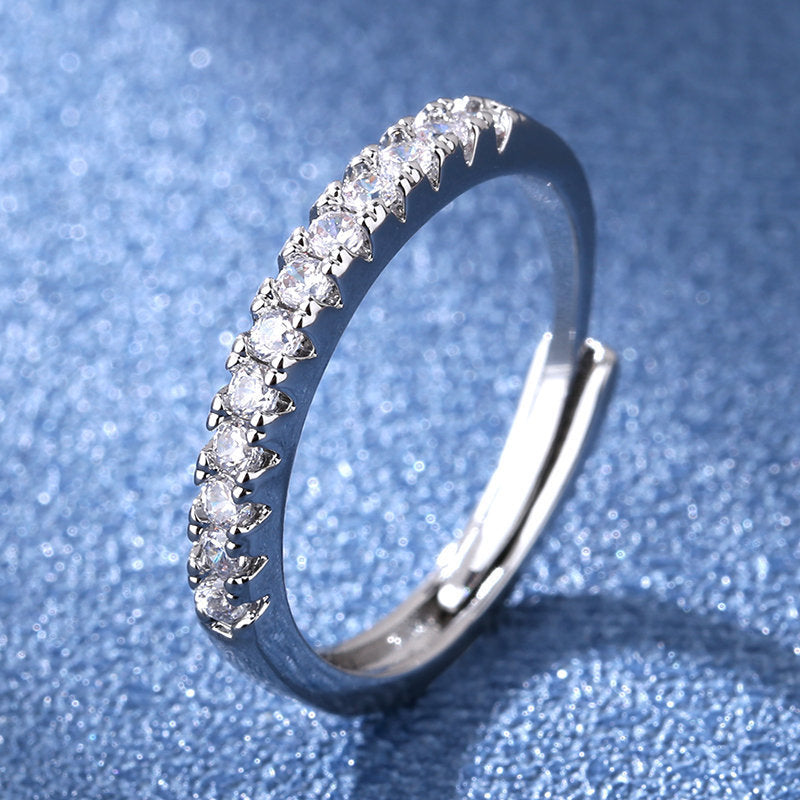 925 Silver Plated Fashionable Versatile Half -Circle Simplicity Diamond Cut Ring