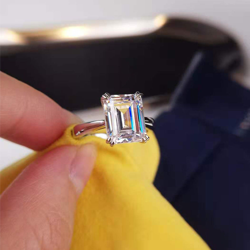 Diamond Cut Emerald Cutting Square Simulation Finger Ring