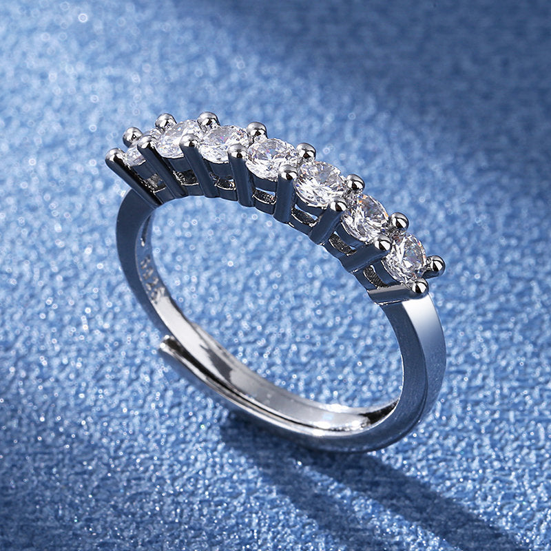 Diamond Cut S925 Silver Plated Seven Princess Mossian Stone Ring