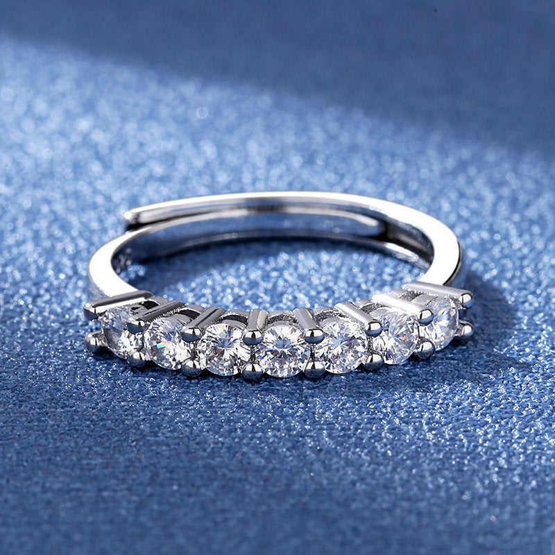 Diamond Cut S925 Silver Plated Seven Princess Mossian Stone Ring