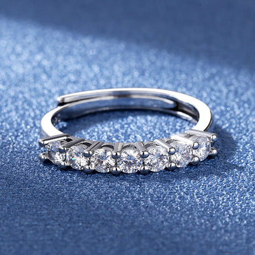 Diamond Cut S925 Silver Plated Seven Princess Mossian Stone Ring