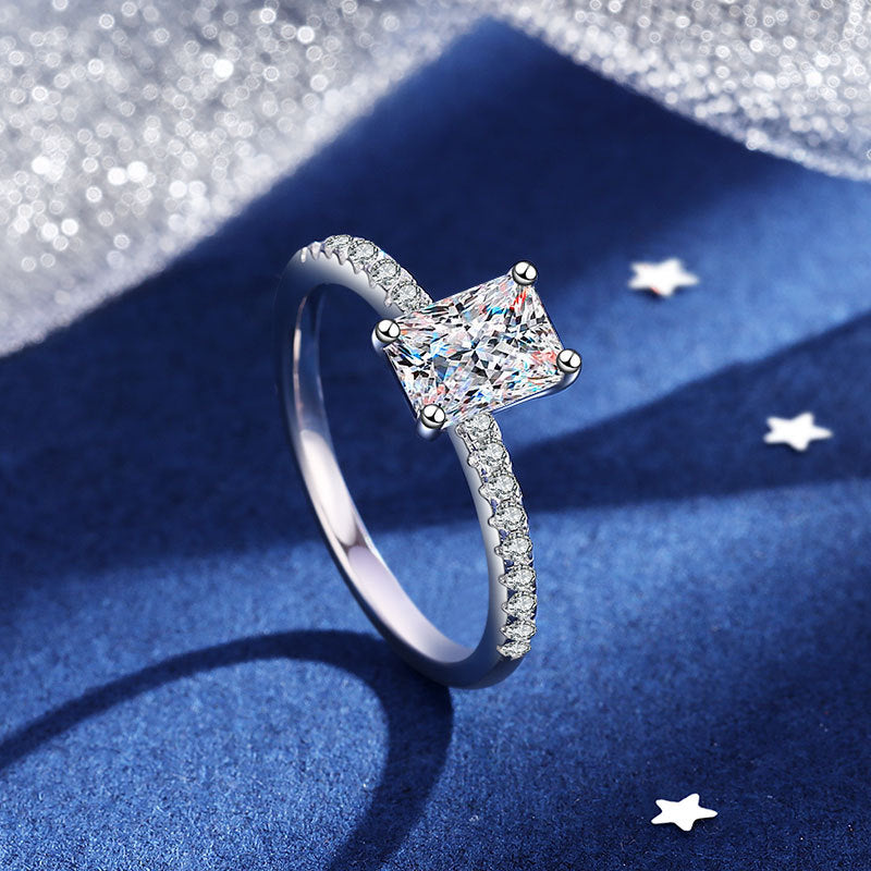 Diamond Cut S925 sterling silver Plated Exclusive Moissanite Stone Finger Ring