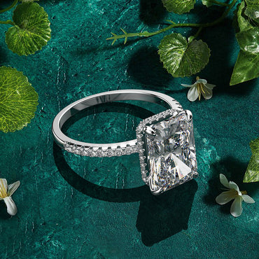 Diamond Cut S925 sterling silver Plated Exclusive Moissanite Stone Finger Ring