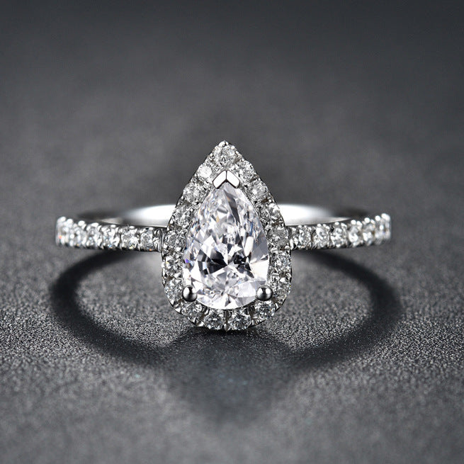 Flowing Ring Mossonite Stone Sliver Plated Ring
