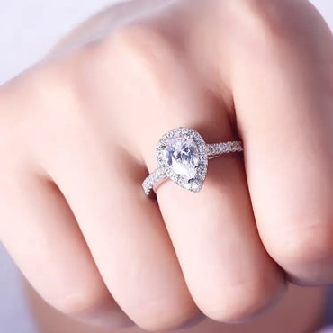 Flowing Ring Mossonite Stone Sliver Plated Ring