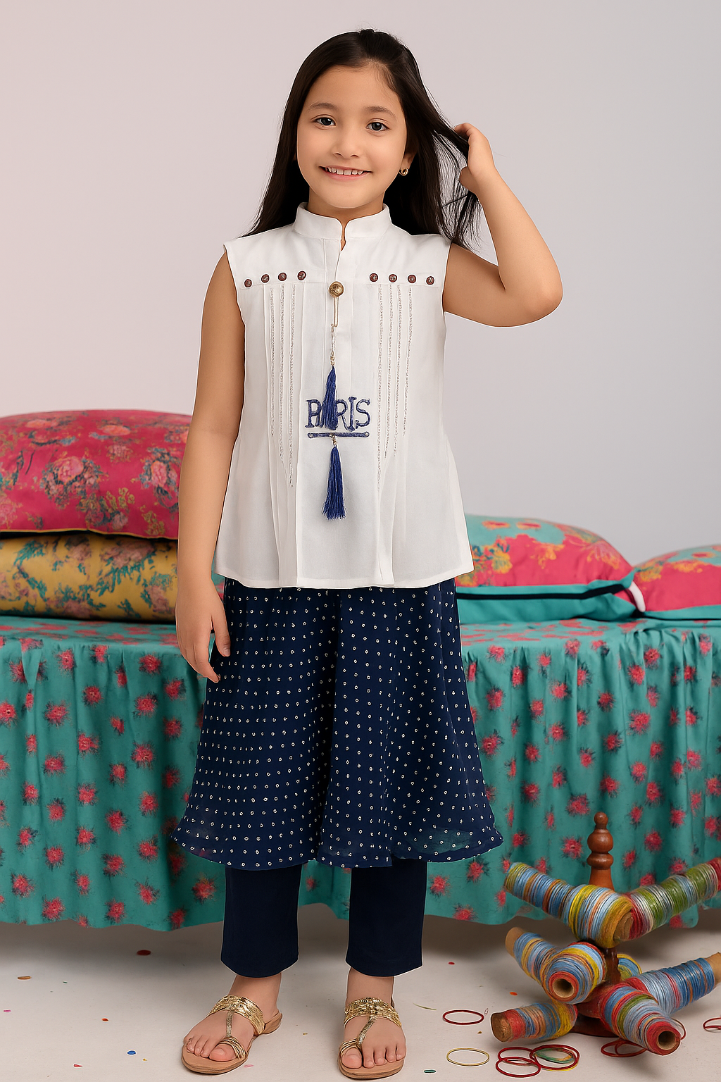 হোয়াইট-নেভি ট্রেন্ডি কিডস আউটফিট