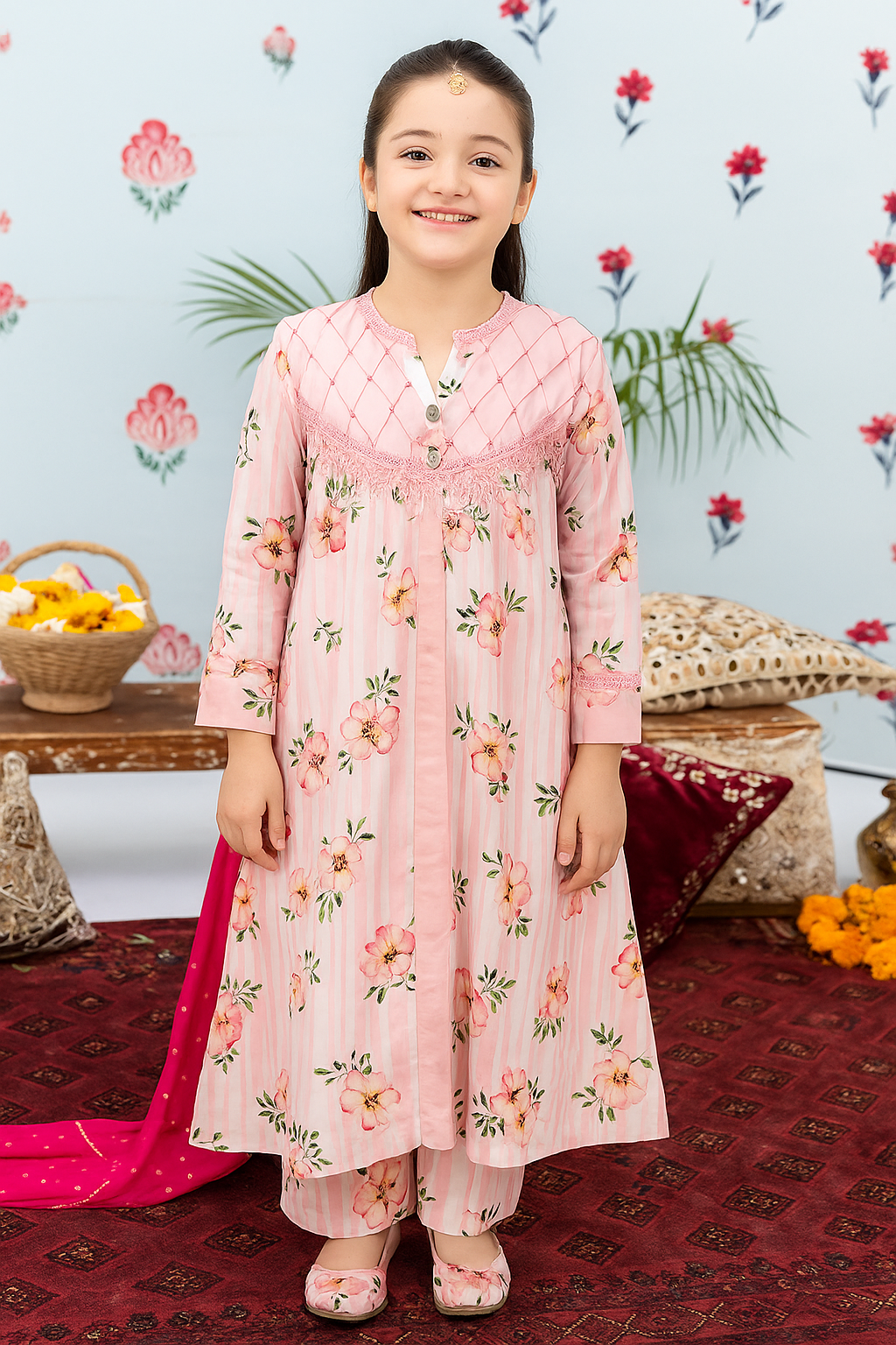 পিঙ্ক ফ্লোরাল এলিগ্যান্স কিডস ড্রেস