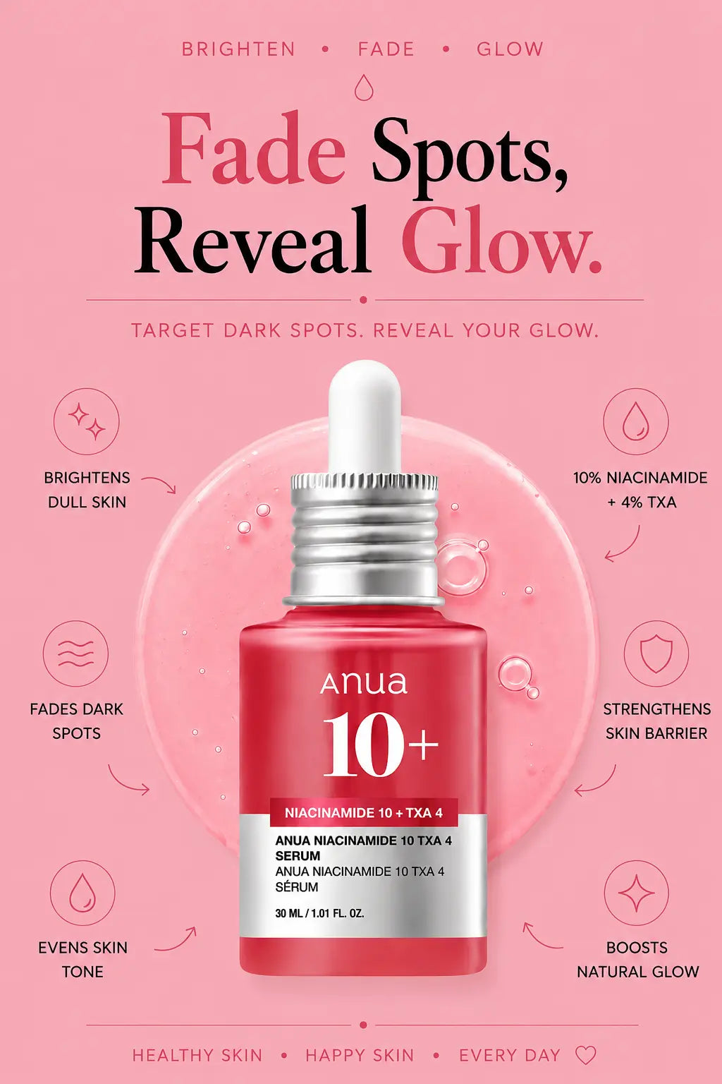 Anua Niacinamide 10 + TXA 4 Serum with Niacinamide and Tranexamic Acid for brighter, more even-looking skin