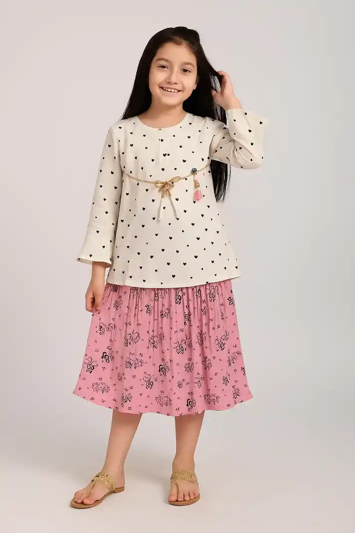 Girl wearing Cute Heart Printed Kids Dress