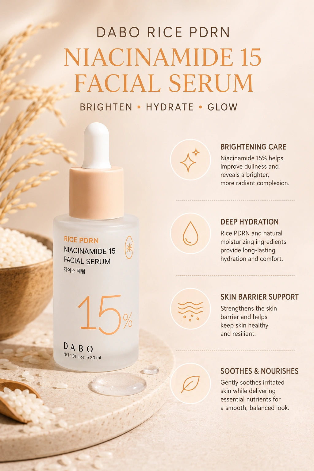 Dabo Rice PDRN Niacinamide 15 Facial Serum 30 ml