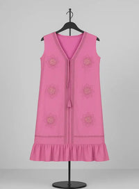 Elegant Pink Silk Burqa full view on hanger