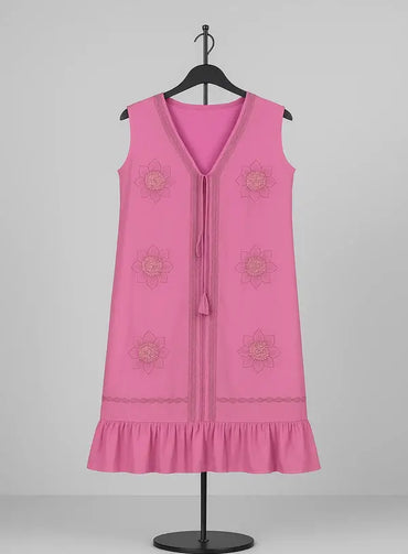 Elegant Pink Silk Burqa full view on hanger