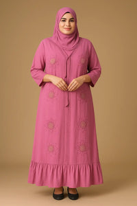 Woman wearing Elegant Pink Silk Burqa