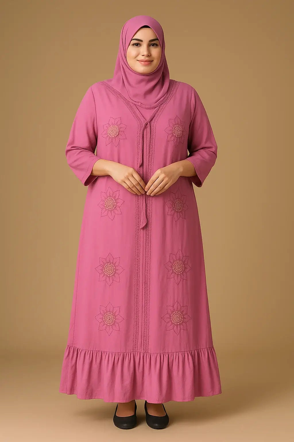 Woman wearing Elegant Pink Silk Burqa
