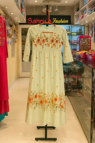 Floral Charm Cotton Gown displayed on hanger