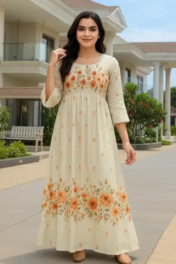 Woman wearing Floral Charm Cotton Gown