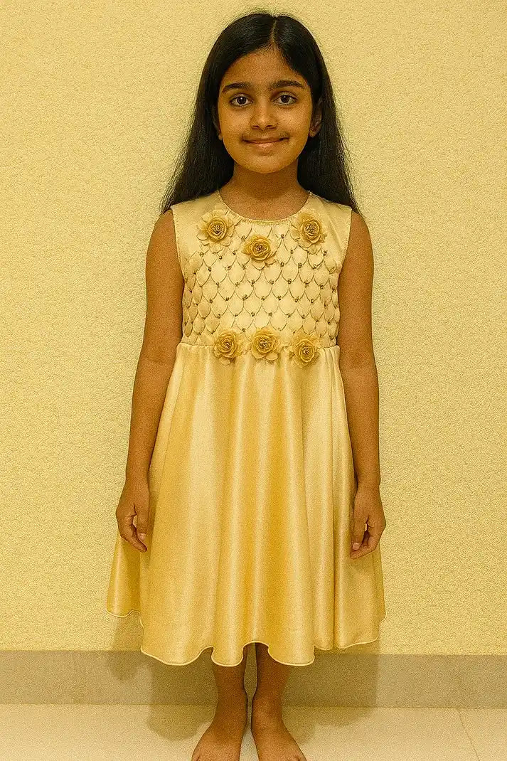 Girl wearing Golden Rose Princess Kids Frock