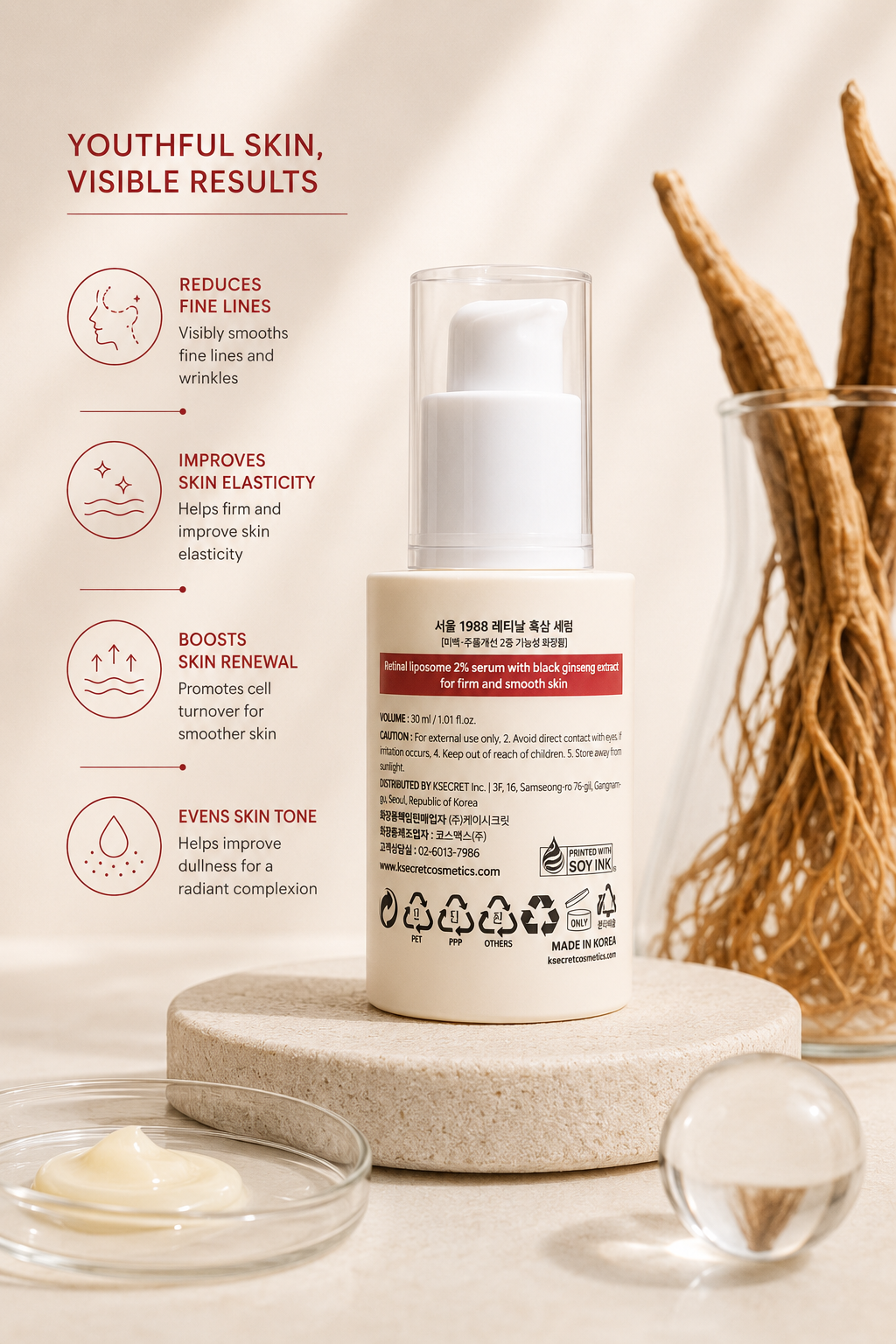 K-SECRET Seoul 1988 Serum : Retinal Liposome 2% + Black Ginseng 30 ml