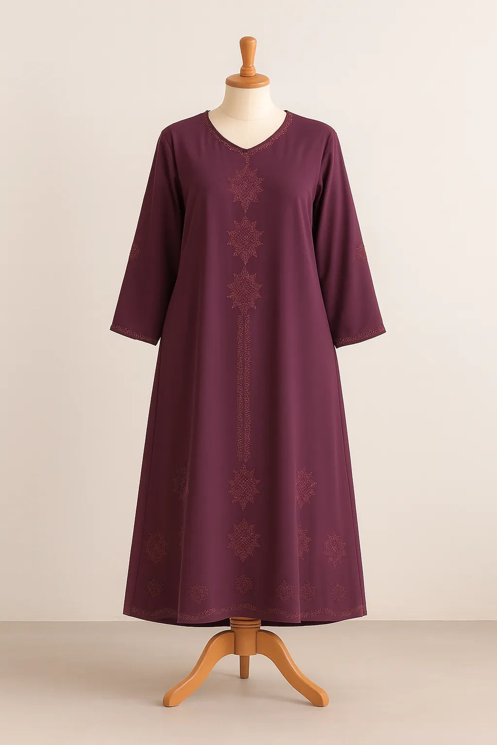 Mauve Burka with Intricate Floral Embroidery on mannequin