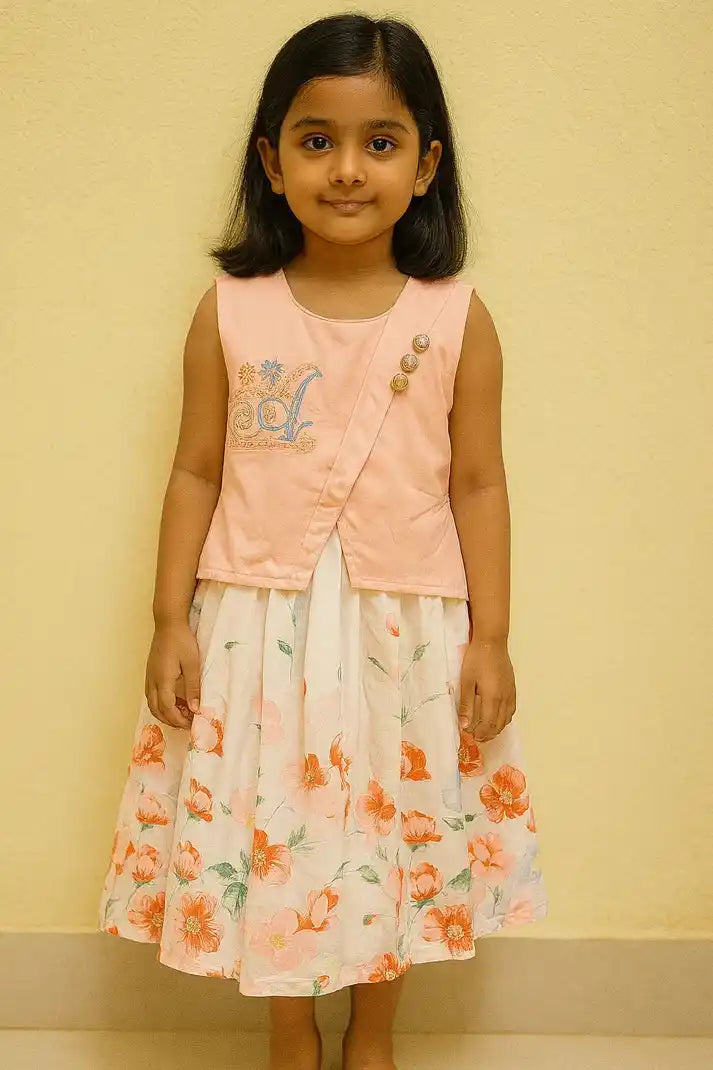 Girl wearing Peach Floral Elegance Kids Dress