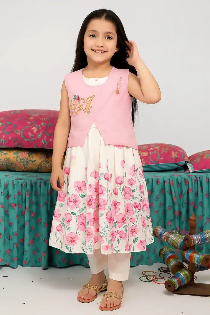Girl wearing Pink Floral Elegance Kids Dress