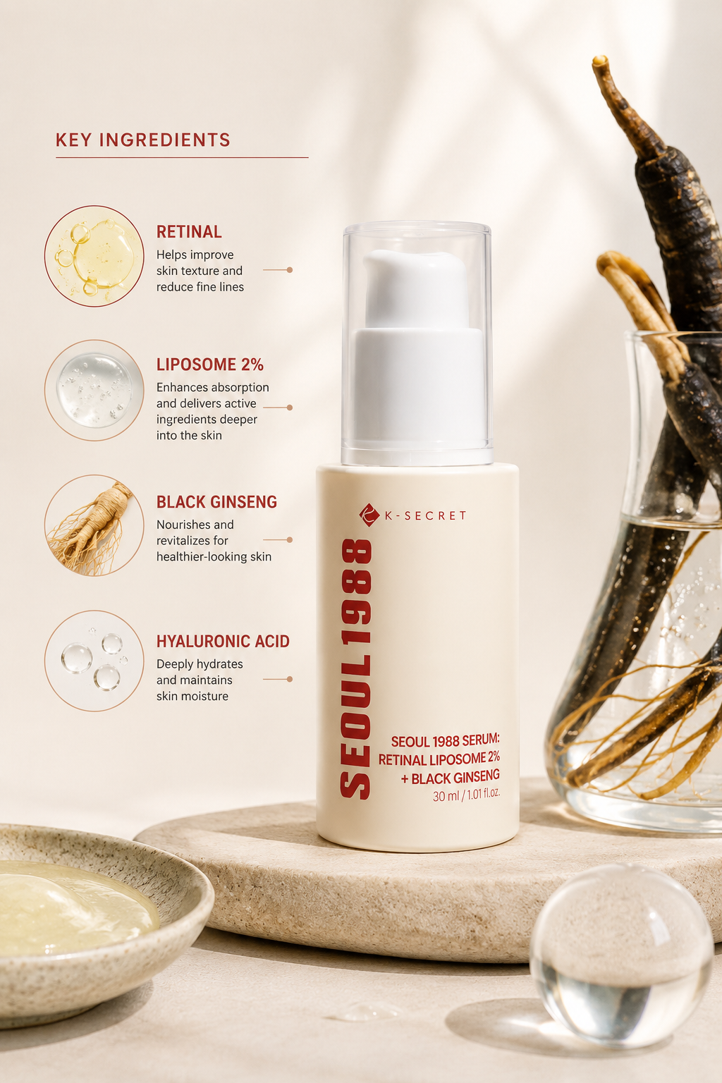 K-SECRET Seoul 1988 Serum : Retinal Liposome 2% + Black Ginseng 30 ml