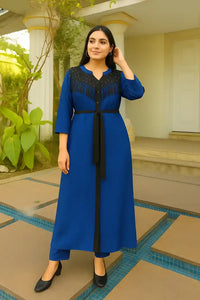 Woman wearing Royal Blue Cotton Kurti