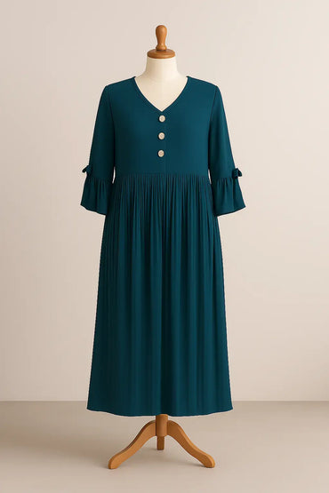Teal Pleated Burka with Elegant Button Detail