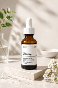 The Ordinary Alpha Arbutin 2% + HA helping improve uneven skin tone and reduce the appearance of dark spots for a brighter complexion