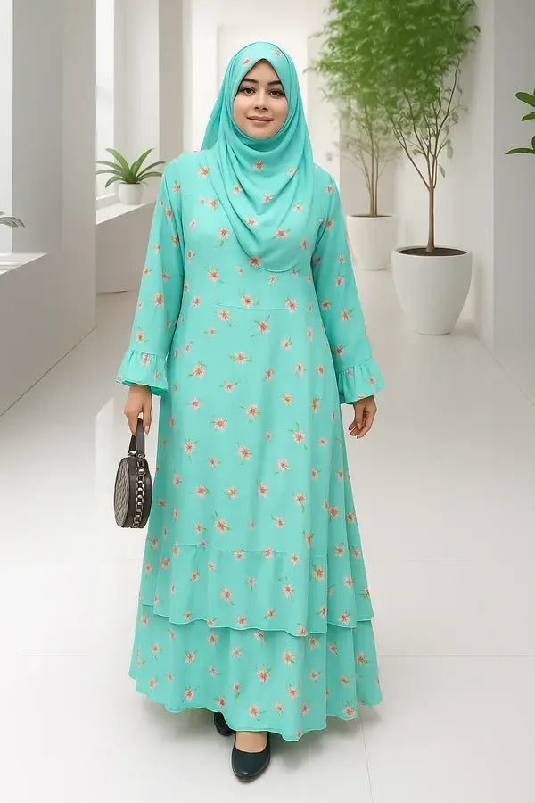 Woman wearing Turquoise Floral Modest Burka
