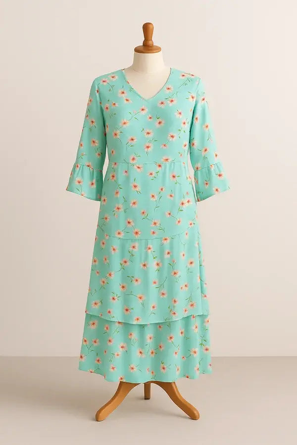 Turquoise Floral Modest Burka on mannequin