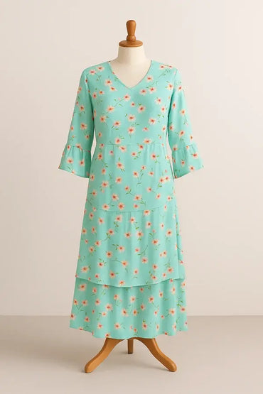 Turquoise Floral Modest Burka on mannequin